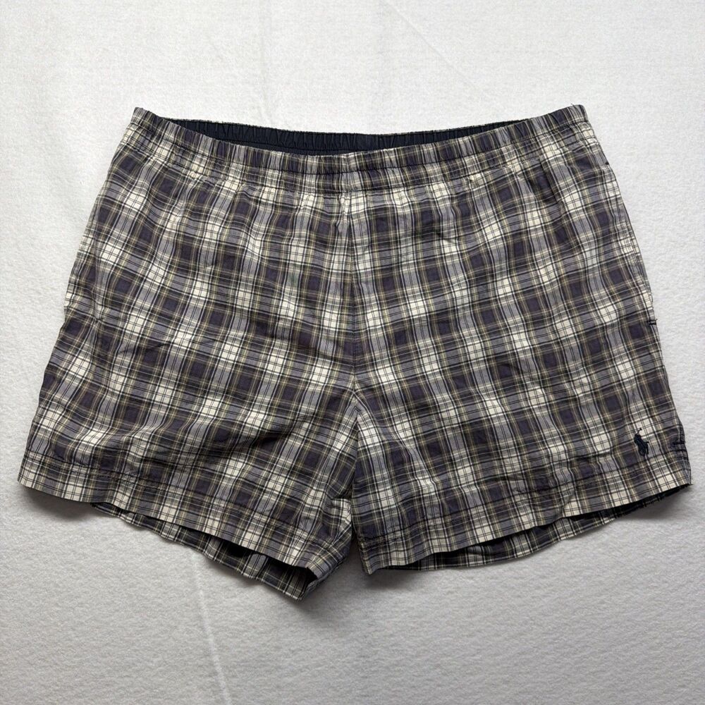 Vintage 90S Polo Ralph Lauren Plaid Swim Shorts Trunks Surf Blue Pony Men’s M